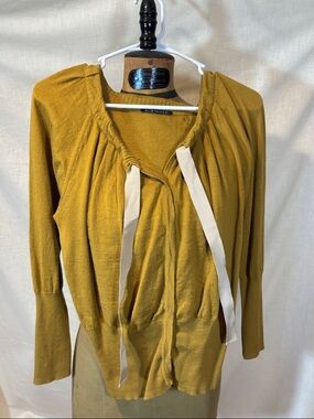 Elie Tahari Mustard Yellow Drawstring Cardigan shirt
